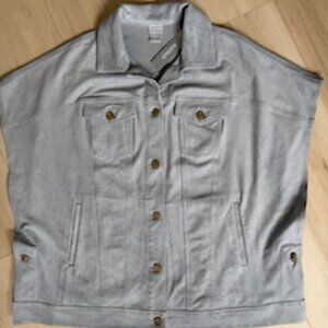 Chicos Pewter Gray Trucker Cape Suede Jacket S/M NWT